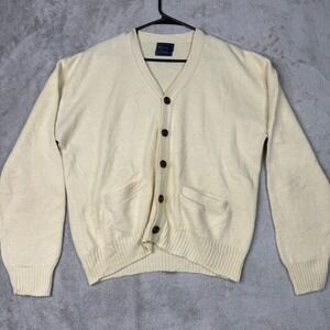 The Mens Shop JCPenney Cream Knit Cardigan Sweater V-Neck Button Pockets Size‎ M
